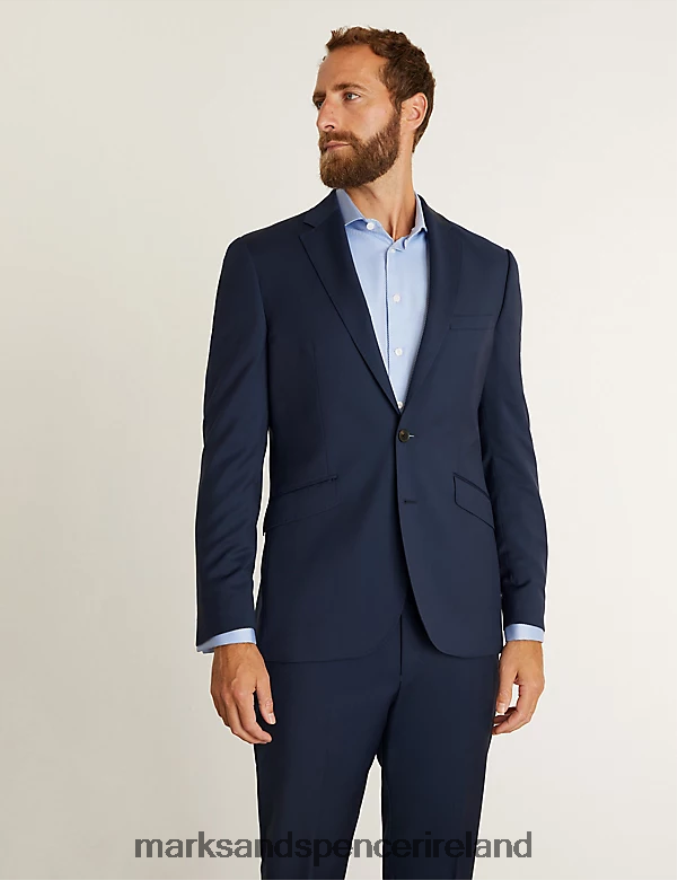 Marks & Spencer Men Slim Fit Pure Wool Twill Jacket Medium Navy Clothing 2VJ8DF6179