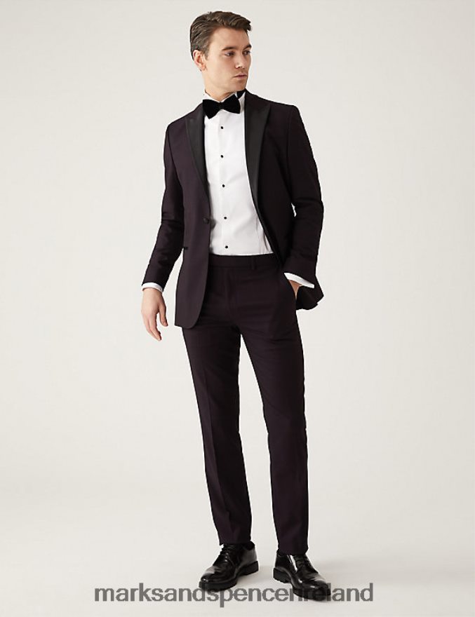 Marks & Spencer Men Slim Fit Tuxedo Jacket Burgundy Clothing 2VJ8DF6046