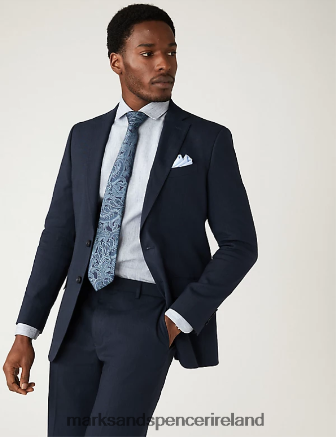 Marks & Spencer Men Tailored Fit Italian Linen Miracle Suit Jacket Navy Clothing 2VJ8DF5609