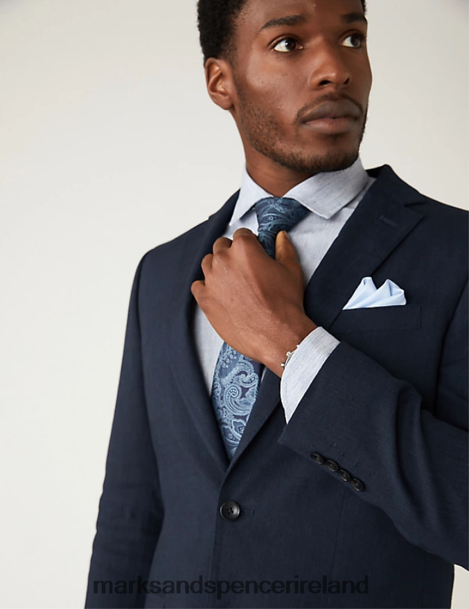 Marks & Spencer Men Tailored Fit Italian Linen Miracle Suit Jacket Navy Clothing 2VJ8DF5609