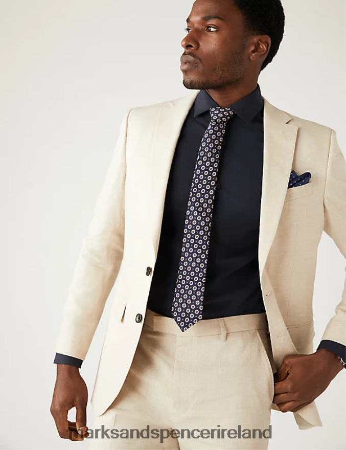 Marks & Spencer Men Tailored Fit Italian Linen Miracle Suit Jacket Neutral Clothing 2VJ8DF5215