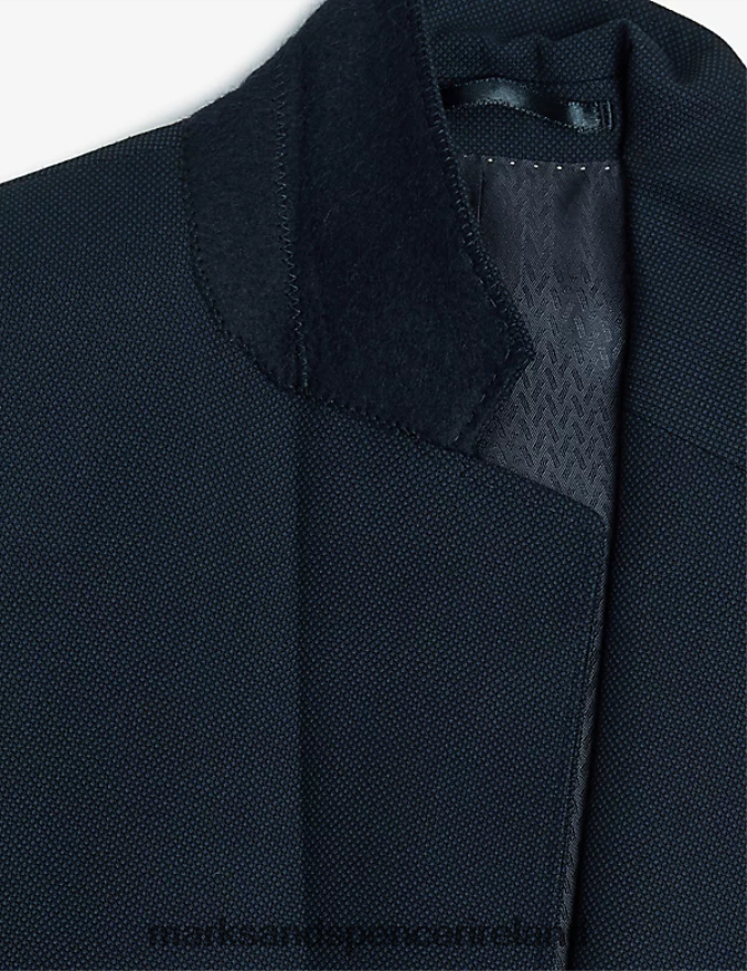 Marks & Spencer Men Tailored Fit Pure Wool Birdseye Jacket Medium Navy Clothing 2VJ8DF6482