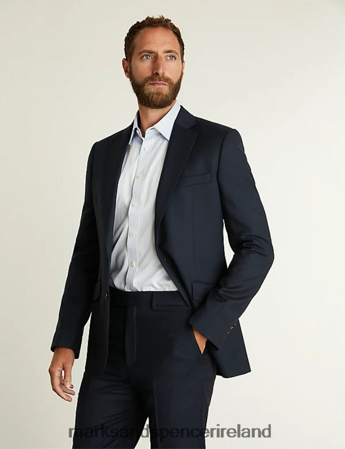 Marks & Spencer Men Tailored Fit Pure Wool Birdseye Jacket Medium Navy Clothing 2VJ8DF6482