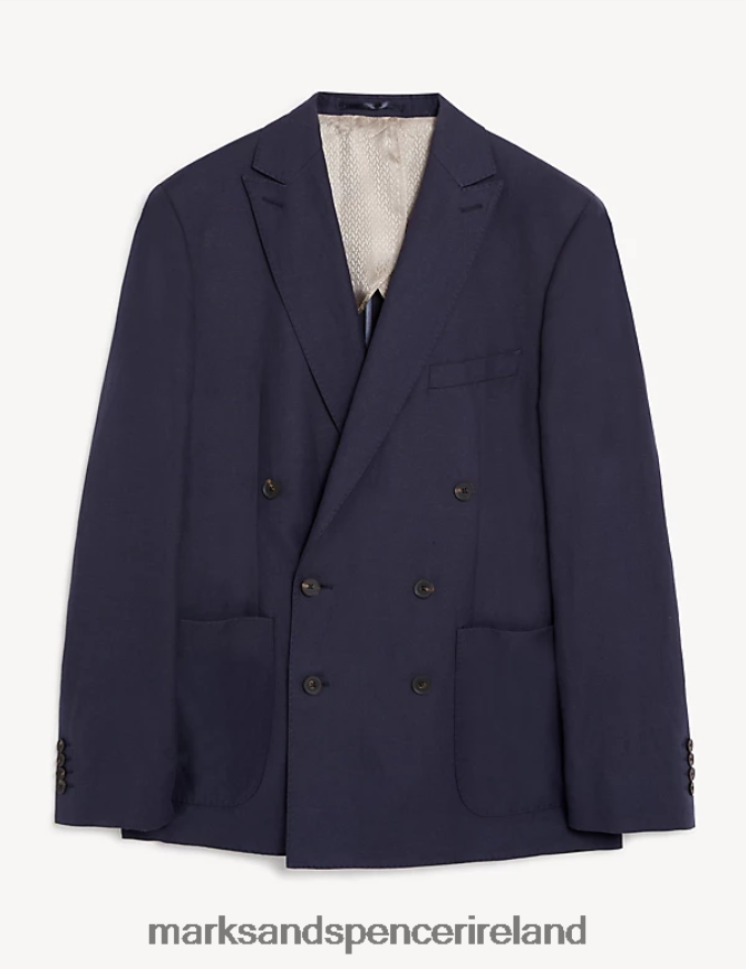Marks & Spencer Men Tailored Fit Silk Rich And Linen Double Breasted Jacket Navy Clothing 2VJ8DF6851