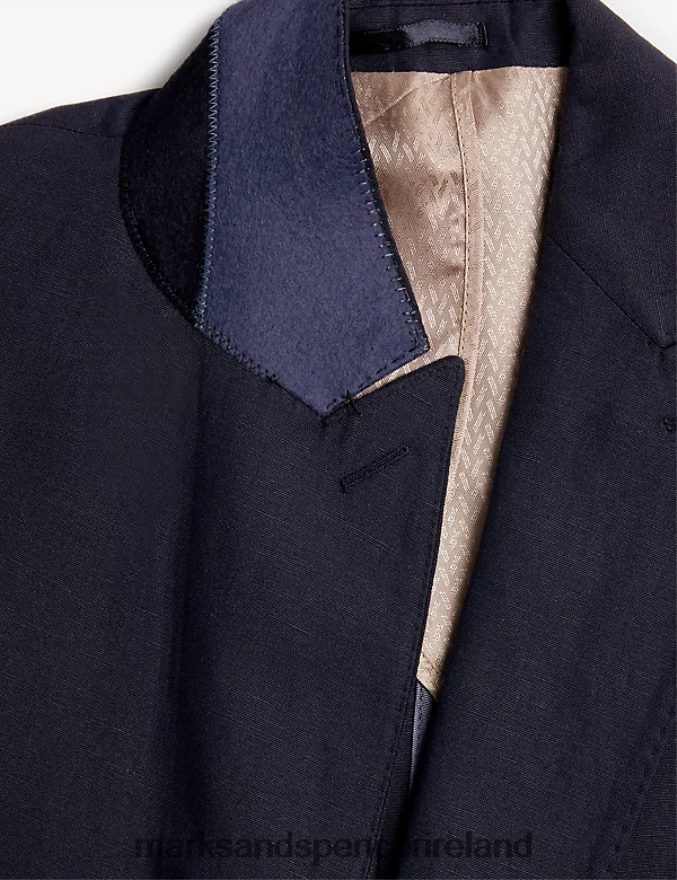 Marks & Spencer Men Tailored Fit Silk Rich And Linen Double Breasted Jacket Navy Clothing 2VJ8DF6851
