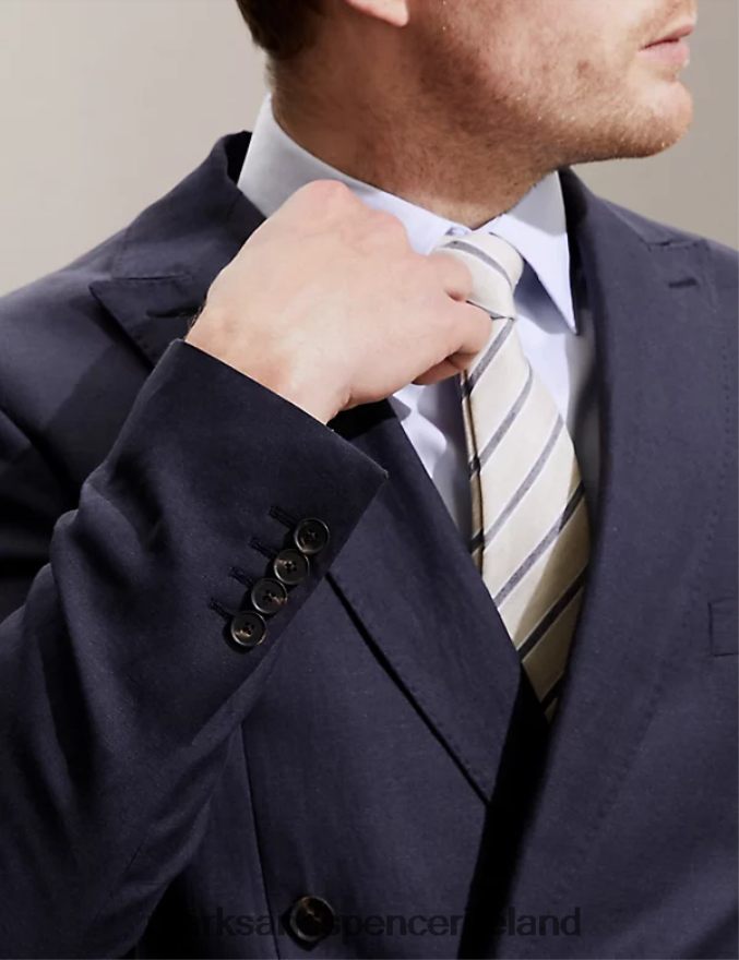 Marks & Spencer Men Tailored Fit Silk Rich And Linen Double Breasted Jacket Navy Clothing 2VJ8DF6851