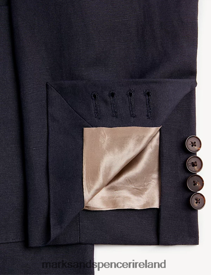 Marks & Spencer Men Tailored Fit Silk Rich And Linen Double Breasted Jacket Navy Clothing 2VJ8DF6851