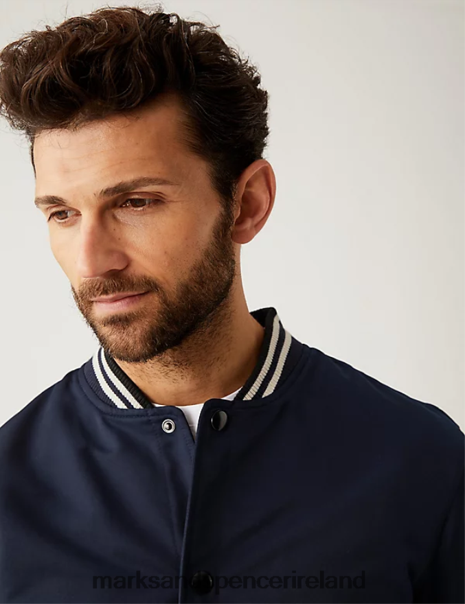 Marks & Spencer Men Varsity Bomber Jacket with Stormwear Dark Navy Clothing 2VJ8DF5753