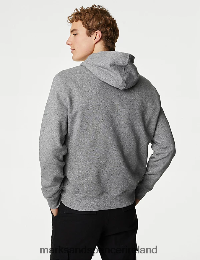 Marks & Spencer Men Pure Cotton Hoodie Grey Clothing 2VJ8DF6272
