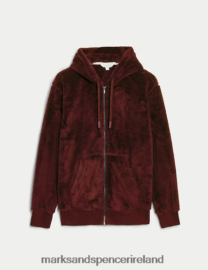 Marks & Spencer Men Supersoft Zip Up Hoodie Burgundy Clothing 2VJ8DF5954