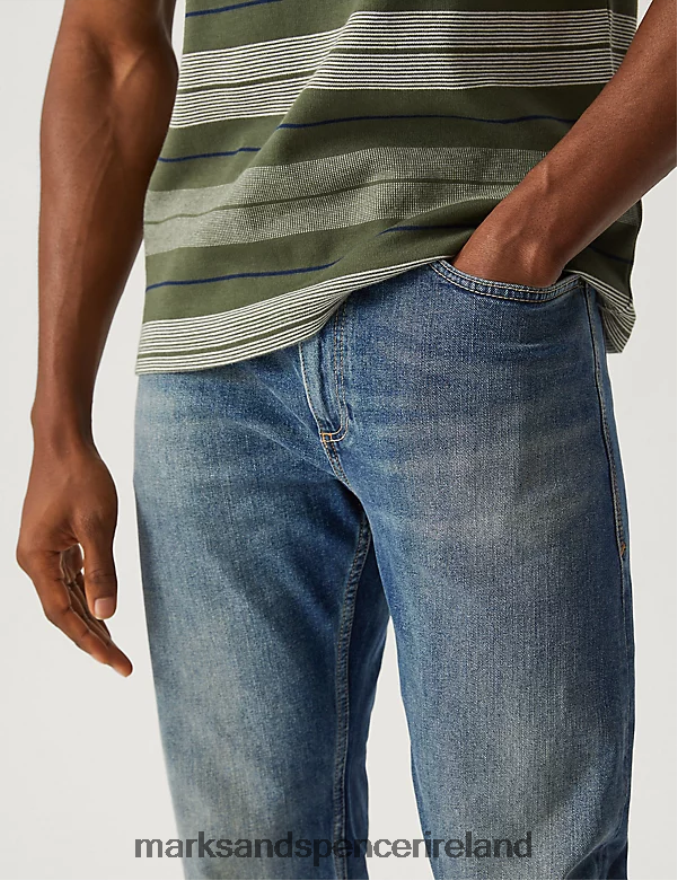 Marks & Spencer Men Loose Fit Vintage Wash Jeans Medium Blue Clothing 2VJ8DF6190