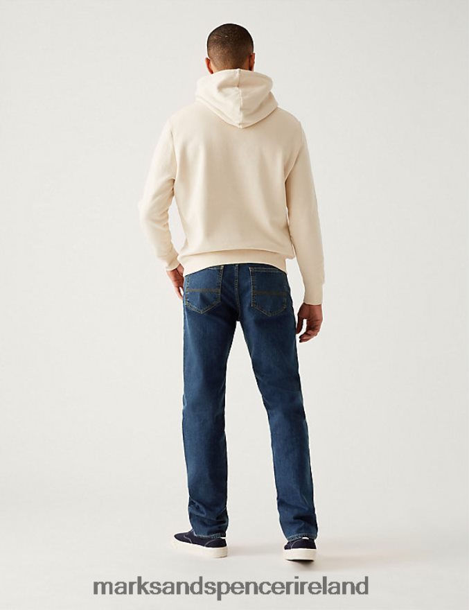 Marks & Spencer Men Shorter Length Straight Fit Stretch Jeans with Stormwear Medium Blue Clothing 2VJ8DF7003