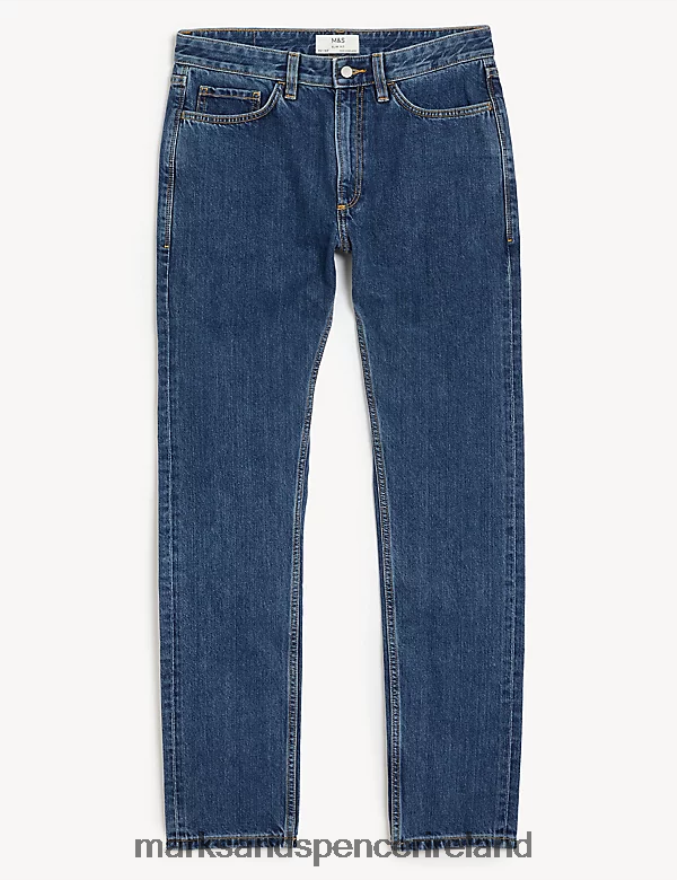 Marks & Spencer Men Slim Fit Pure Cotton Jeans Medium Blue Clothing 2VJ8DF5148