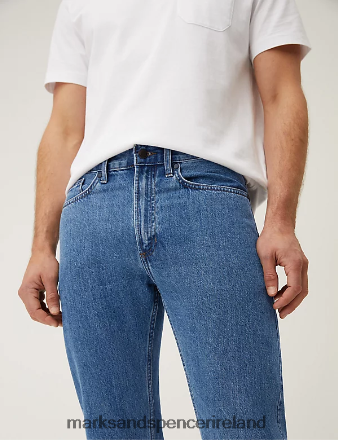 Marks & Spencer Men Straight Fit Pure Cotton Jeans Medium Blue Clothing 2VJ8DF5011