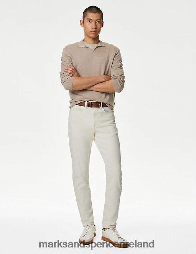 Marks & Spencer Men Tapered Fit Stretch Jeans Ecru Clothing 2VJ8DF7372