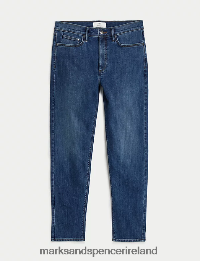 Marks & Spencer Men Tapered Fit Stretch Jeans Medium Blue Clothing 2VJ8DF6662