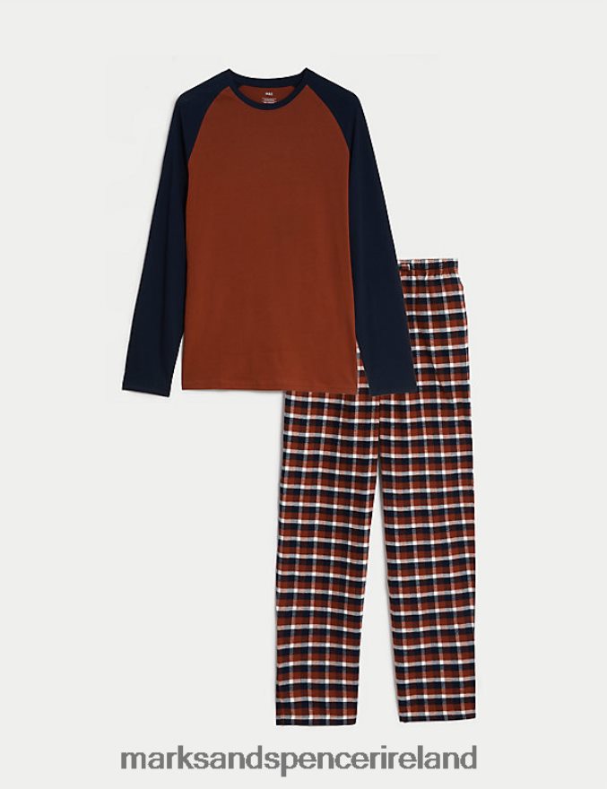 Marks & Spencer Men Brushed Cotton Checked Pyjama Set Rust Mix Clothing 2VJ8DF5099