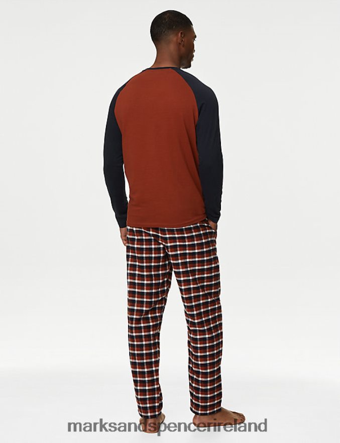 Marks & Spencer Men Brushed Cotton Checked Pyjama Set Rust Mix Clothing 2VJ8DF5099