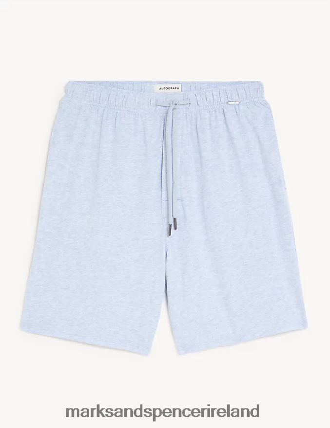 Marks & Spencer Men Cotton Blend Pyjama Shorts Blue Marl Clothing 2VJ8DF6981