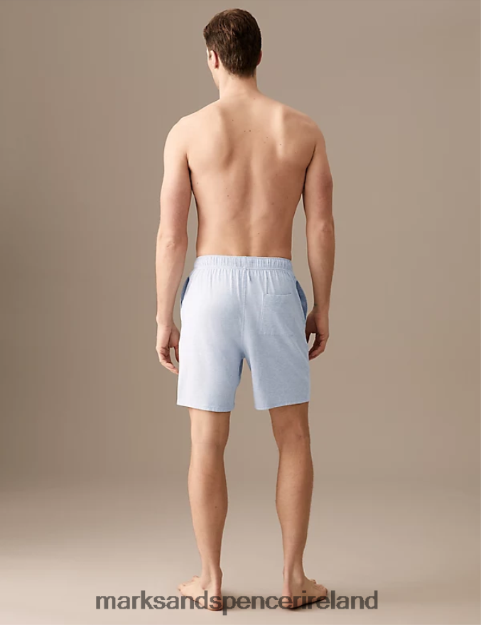 Marks & Spencer Men Cotton Blend Pyjama Shorts Blue Marl Clothing 2VJ8DF6981