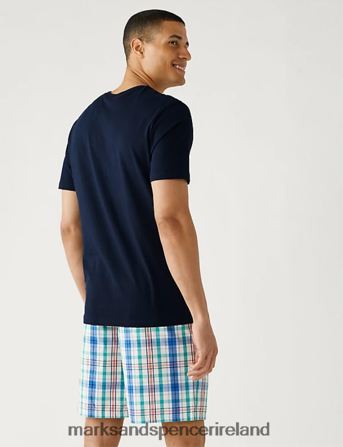 Marks & Spencer Men Pure Cotton Big Bear Graphic Pyjama Set Navy Mix Clothing 2VJ8DF5663