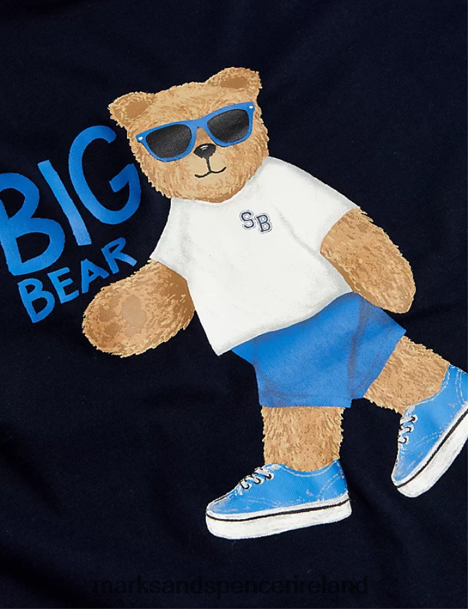 Marks & Spencer Men Pure Cotton Big Bear Graphic Pyjama Set Navy Mix Clothing 2VJ8DF5663