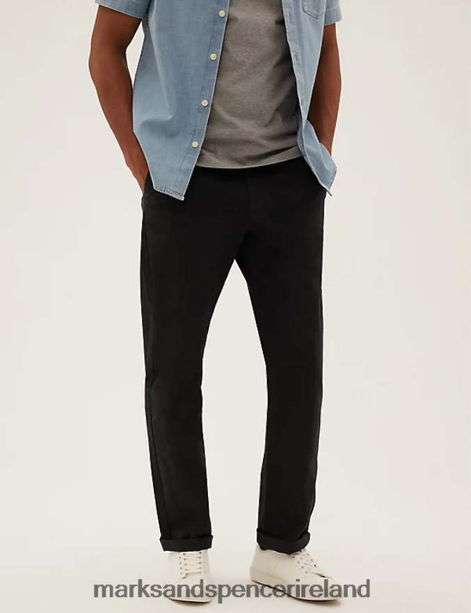 Marks & Spencer Men Loose Fit Stretch Chinos Black Clothing 2VJ8DF6194