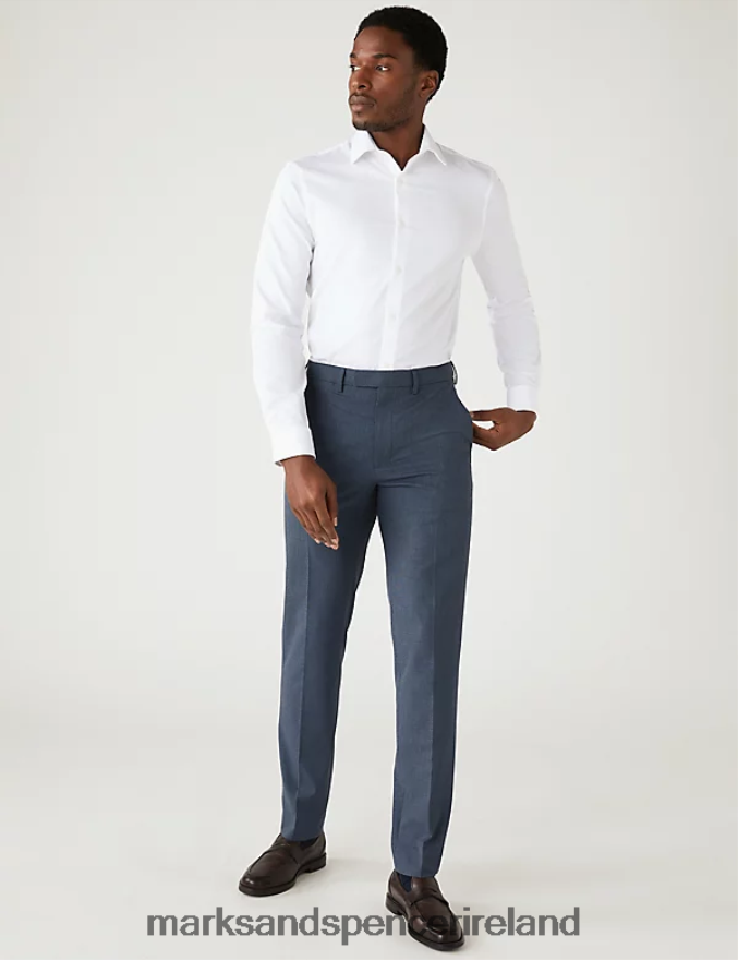 Marks & Spencer Men Puppytooth Stretch Trousers Blue Mix Clothing 2VJ8DF6455