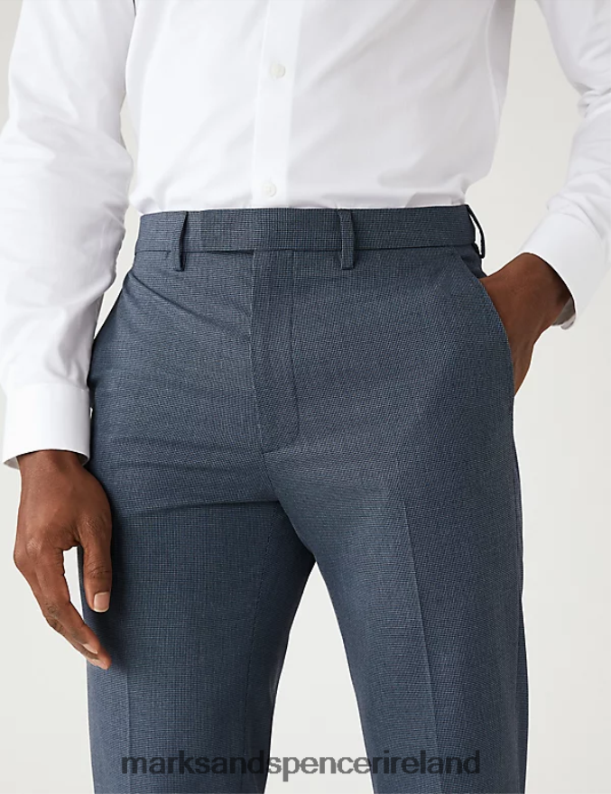 Marks & Spencer Men Puppytooth Stretch Trousers Blue Mix Clothing 2VJ8DF6455