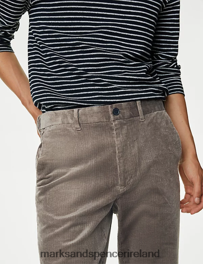 Marks & Spencer Men Regular Fit Corduroy Stretch Trousers Mole Clothing 2VJ8DF6490