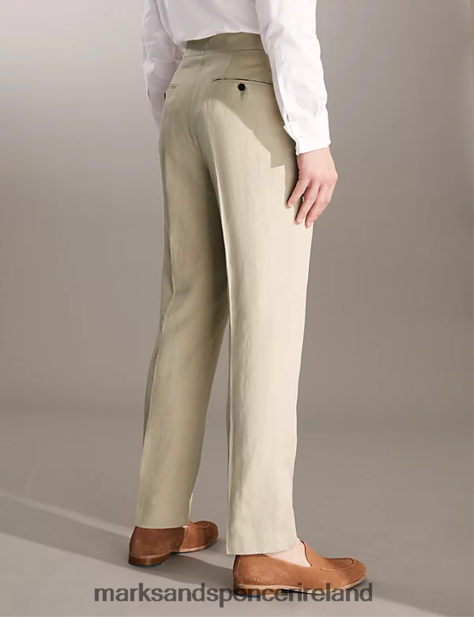 Marks & Spencer Men Regular Fit Italian Silk And Linen Trousers Stone Clothing 2VJ8DF6814