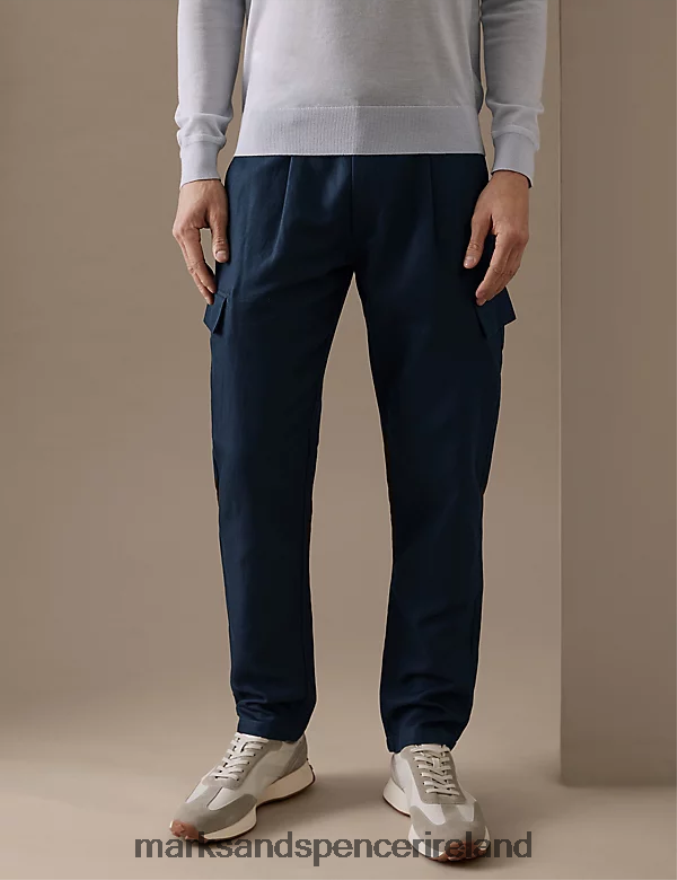 Marks & Spencer Men Regular Fit Linen Blend Cargo Trousers Navy Clothing 2VJ8DF5922