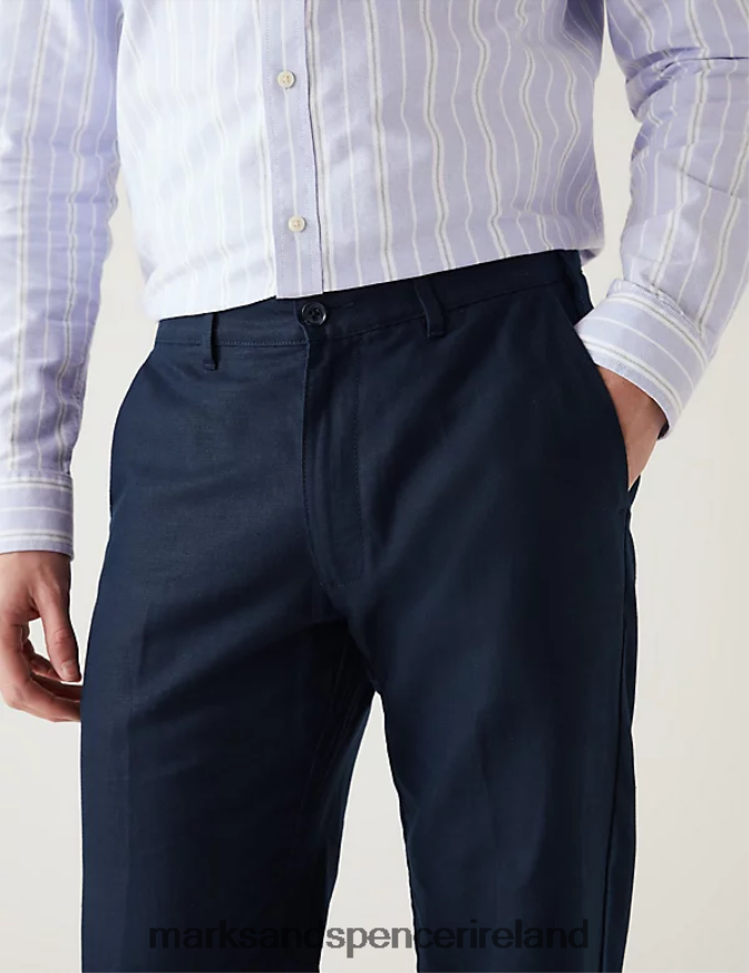 Marks & Spencer Men Regular Fit Linen Blend Trousers Navy Clothing 2VJ8DF5448