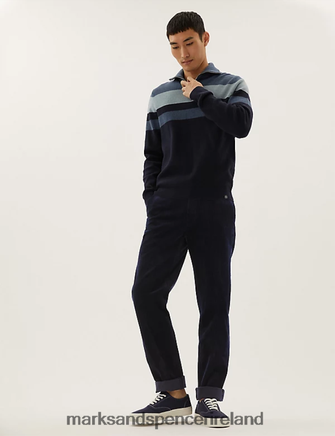 Marks & Spencer Men Regular Fit Luxury Corduroy Stretch Trouser Navy Clothing 2VJ8DF6850
