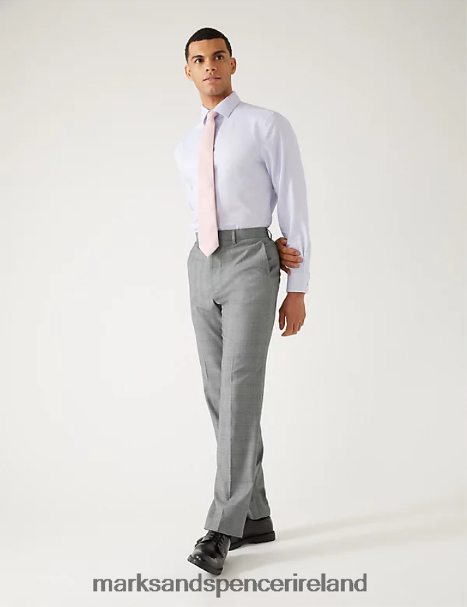 Marks & Spencer Men Regular Fit Prince of Wales Check Suit Trousers Grey Mix Clothing 2VJ8DF6567