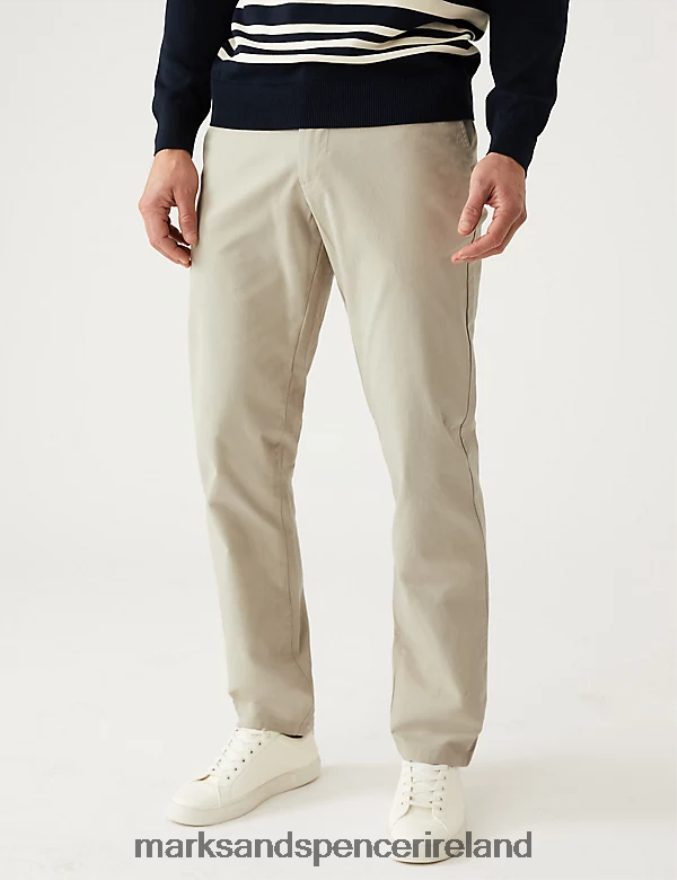 Marks & Spencer Men Regular Fit Stretch Chinos Beige Clothing 2VJ8DF238