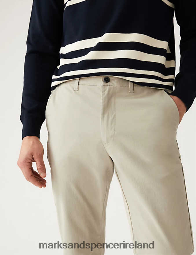 Marks & Spencer Men Regular Fit Stretch Chinos Beige Clothing 2VJ8DF238