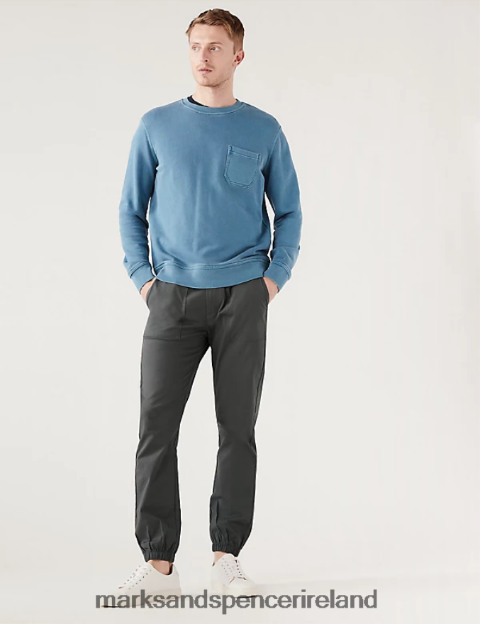 Marks & Spencer Men Slim Fit Elasticated Waist Cuffed Joggers Grey Clothing 2VJ8DF6164