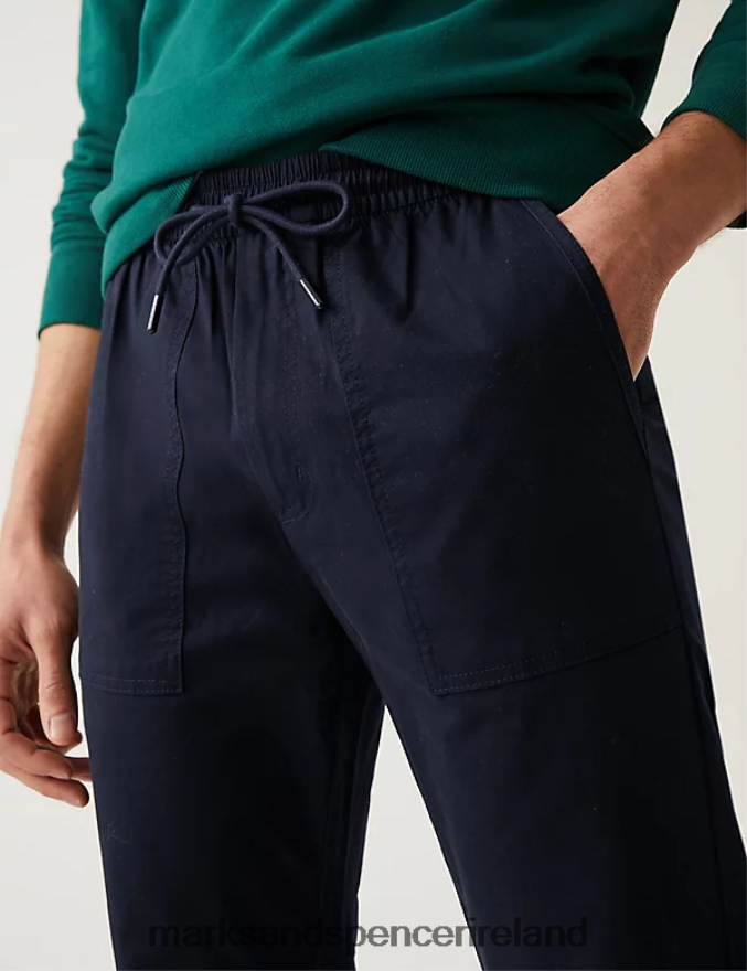 Marks & Spencer Men Slim Fit Elasticated Waist Cuffed Joggers Navy Clothing 2VJ8DF5791