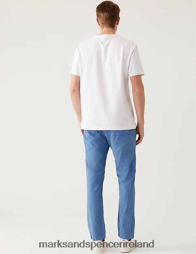 Marks & Spencer Men Slim Fit Half Elasticated Waist Trousers Light Blue Clothing 2VJ8DF5826
