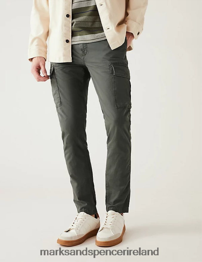 Marks & Spencer Men Slim Fit Lightweight Cargo Trousers Khaki Clothing 2VJ8DF6253