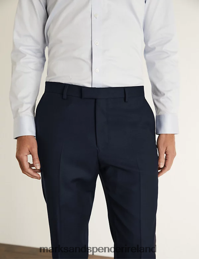 Marks & Spencer Men Slim Fit Pure Wool Birdseye Trousers Medium Navy Clothing 2VJ8DF6159