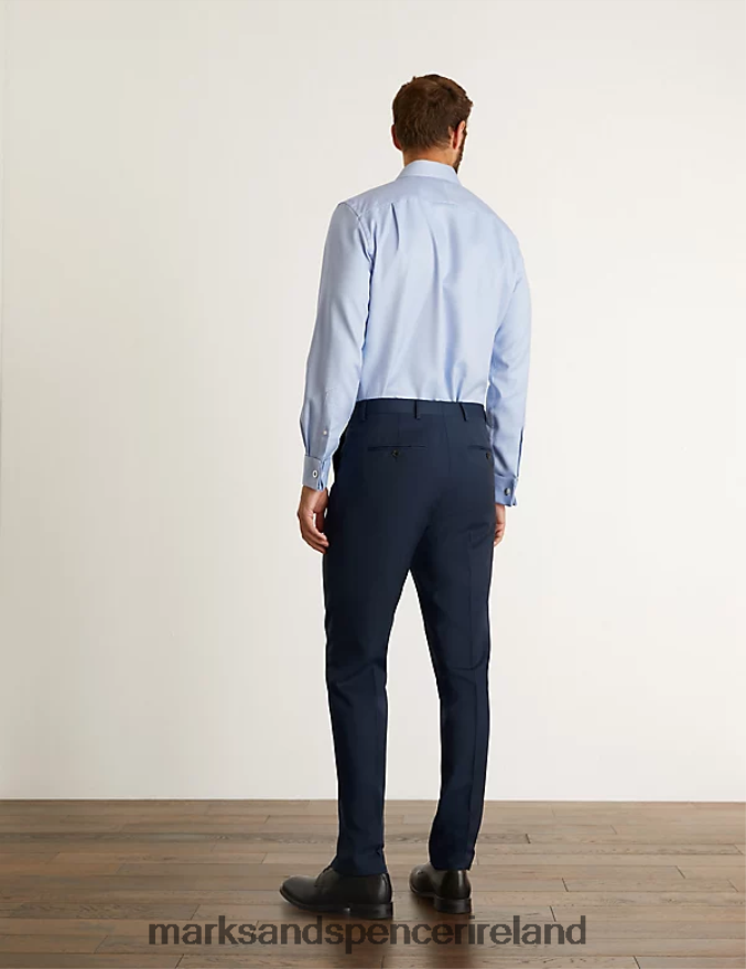 Marks & Spencer Men Slim Fit Pure Wool Twill Trousers Medium Navy Clothing 2VJ8DF6149