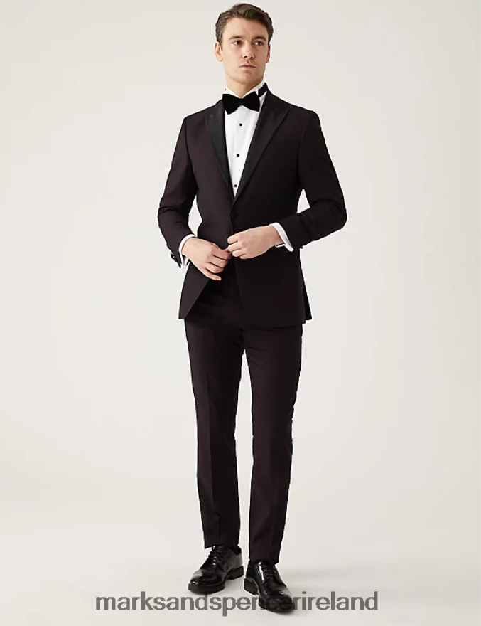 Marks & Spencer Men Slim Fit Tuxedo Trousers Burgundy Clothing 2VJ8DF6069