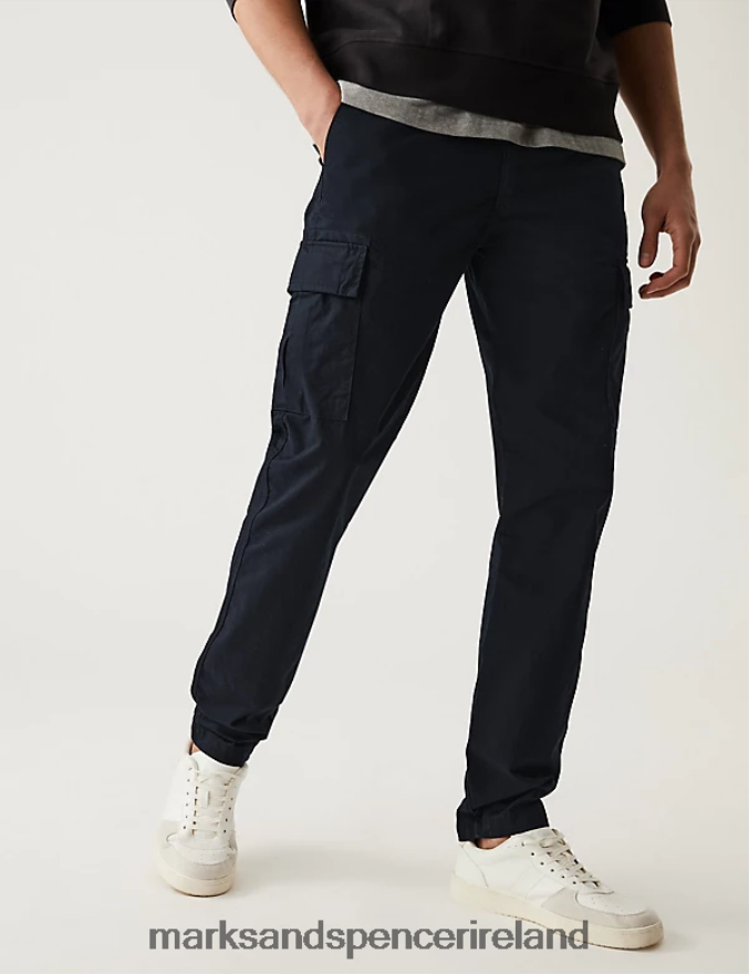 Marks & Spencer Men Tapered Fit Lightweight Cargo Trousers Black Clothing 2VJ8DF5174