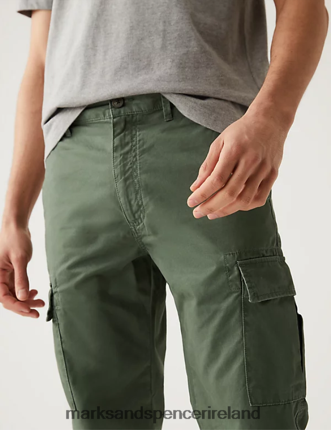 Marks & Spencer Men Tapered Fit Lightweight Cargo Trousers Green Clothing 2VJ8DF5175