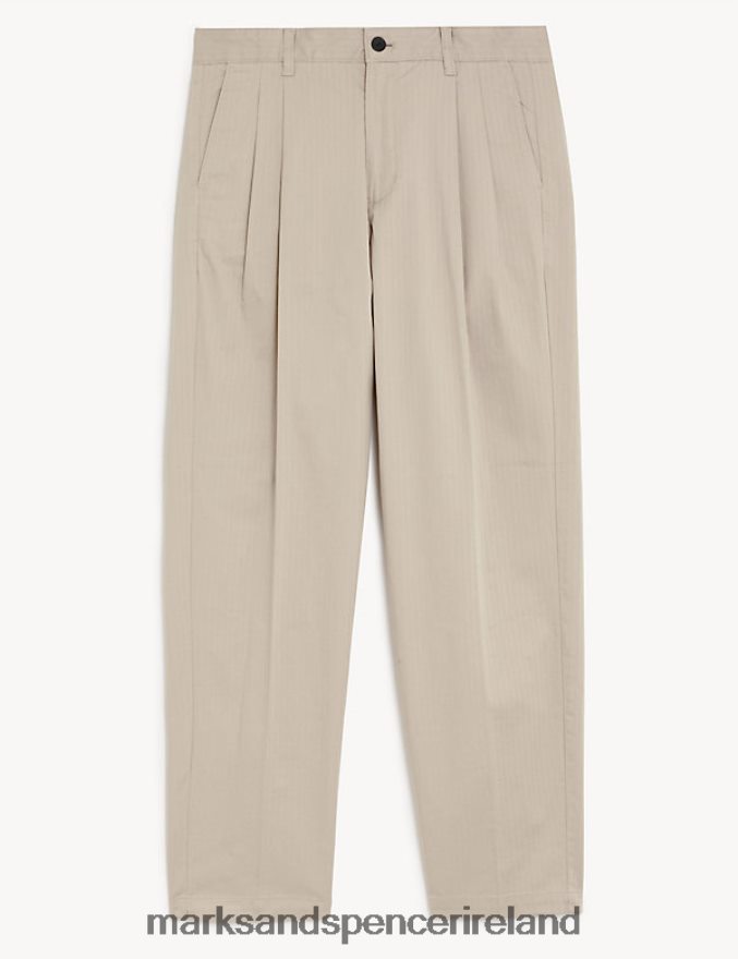 Marks & Spencer Men Walton Twin Pleat Herringbone Chinos Ecru Clothing 2VJ8DF5513