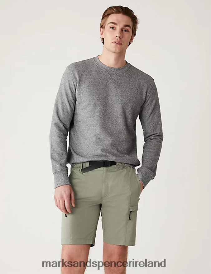 Marks & Spencer Men Belted Trekking Shorts with Stormwear Light Green Clothing 2VJ8DF5007