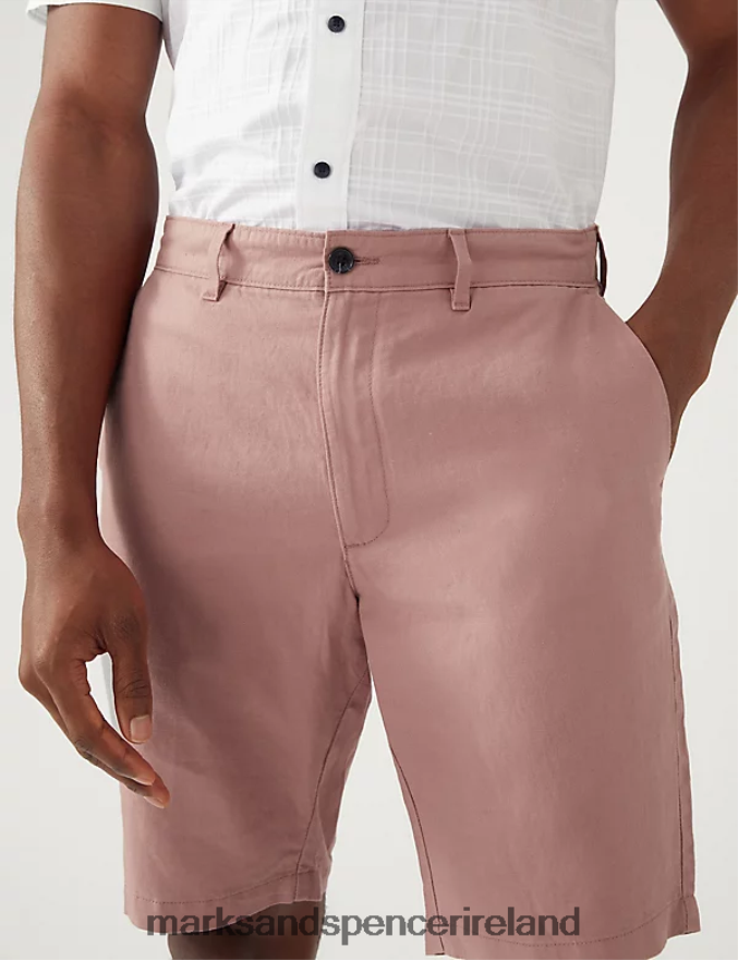 Marks & Spencer Men Linen Blend Chino Shorts Antique Rose Clothing 2VJ8DF5583