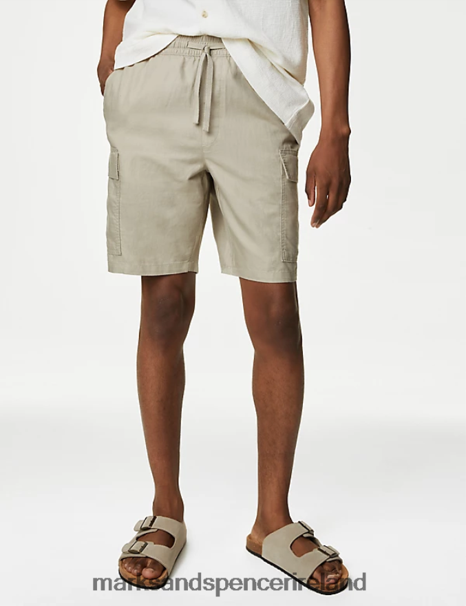 Marks & Spencer Men Linen Blend Elasticated Waist Utility Shorts Grey Clothing 2VJ8DF6045